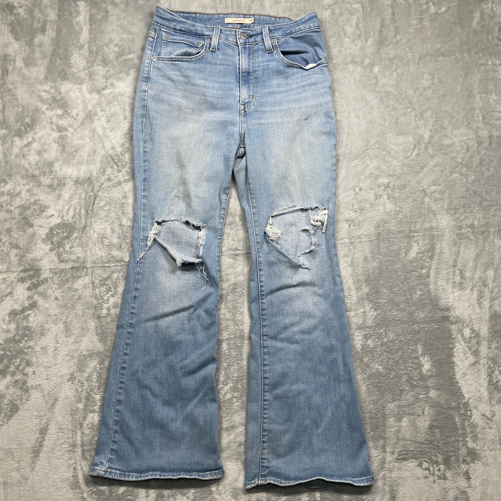 Levi's 726 Flare Jeans Womens 30 Light Wash Distressed High Rise Blue